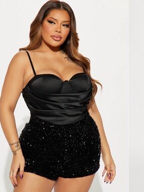 Fashion Nova Black Sequin Romper Jumpsuit Plus Size
